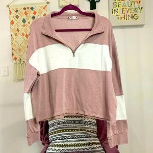 long sleeve sweatshirt crop top pink and white